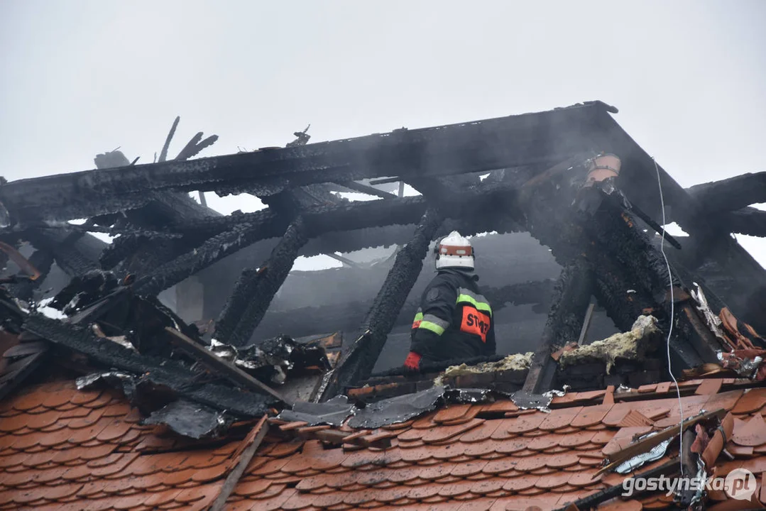 Pożar pałacu w Pępowie. Straż pożarna porządkuje pogorzelisko