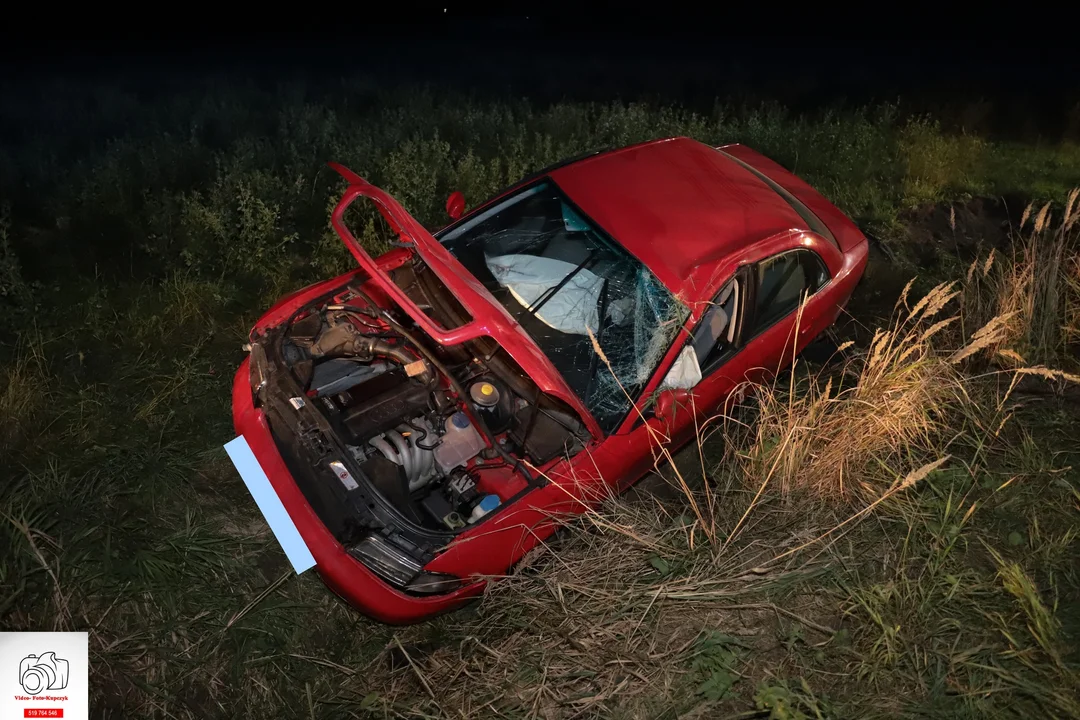 Kobylin - Górka. Stracił panowanie nad autem i wjechał do rowu [ZDJĘCIA] - Zdjęcie główne