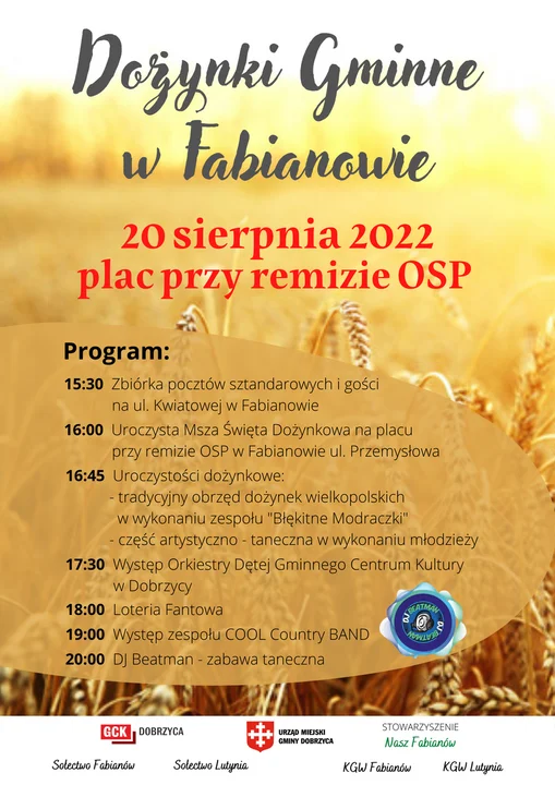 Rolnicy z gminy Dobrzyca będą świętowali zakończenie żniw