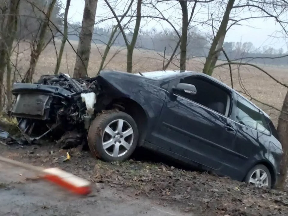 Autem uderzyła w drzewo na drodze Żerków – Paruchów - Zdjęcie główne