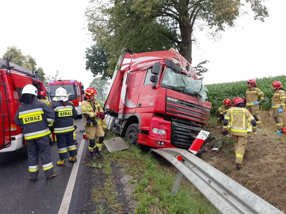 Wypadek w Smoszewie. Samochód ciężarowy uderzył w drzewo [ZDJĘCIA] - Zdjęcie główne
