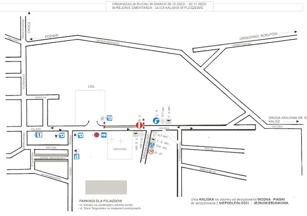 Tymczasowa organizacja ruchu na cmentarzu przy ul. Kaliskiej w Pleszewie