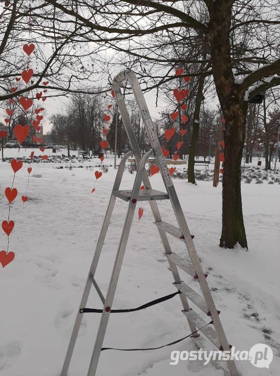 Plenerowa fotościanka w miejskim parku z okazji Walentynek. Można przyjść, zrobić sobie zdjęcie