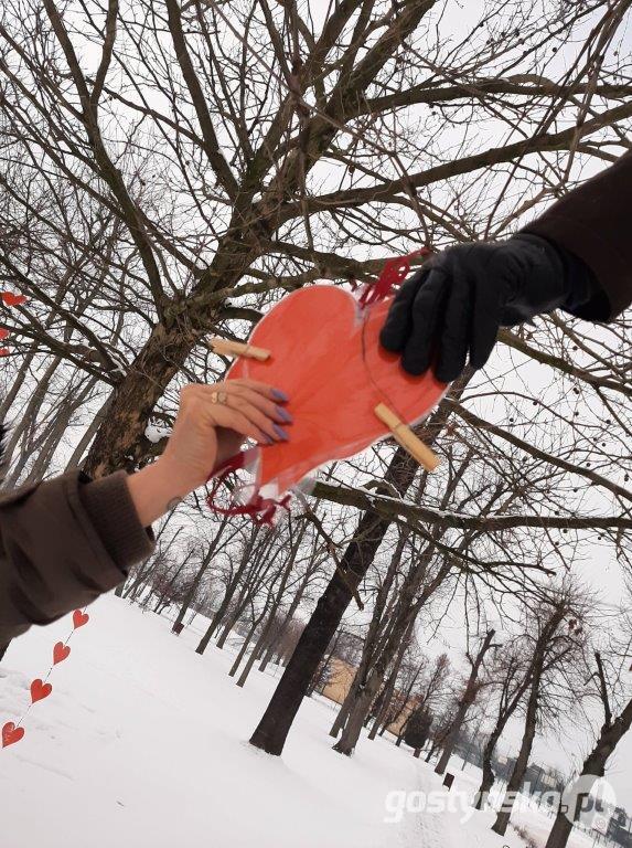 Plenerowa fotościanka w miejskim parku z okazji Walentynek. Można przyjść, zrobić sobie zdjęcie