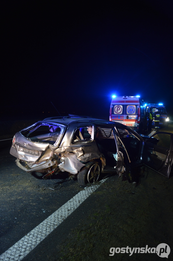 Borek Wielkopolski. Mazdą podróżowało w sumie 5 osób. Ze względy na liczbę rannych trzeba było czekać na przyjazd dodatkowych karetek pogotowia.