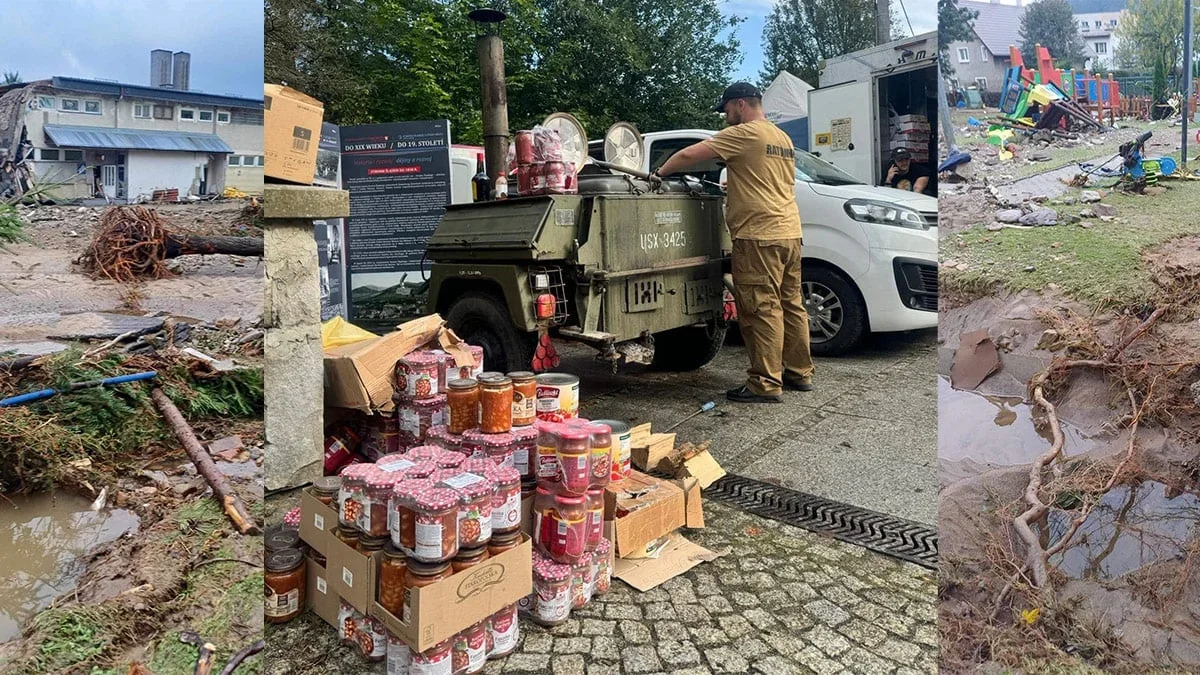 Kuchnia polowa i gostyńscy ratownicy WGPR Siron, jako pierwsi dotarli do powodzian - Zdjęcie główne