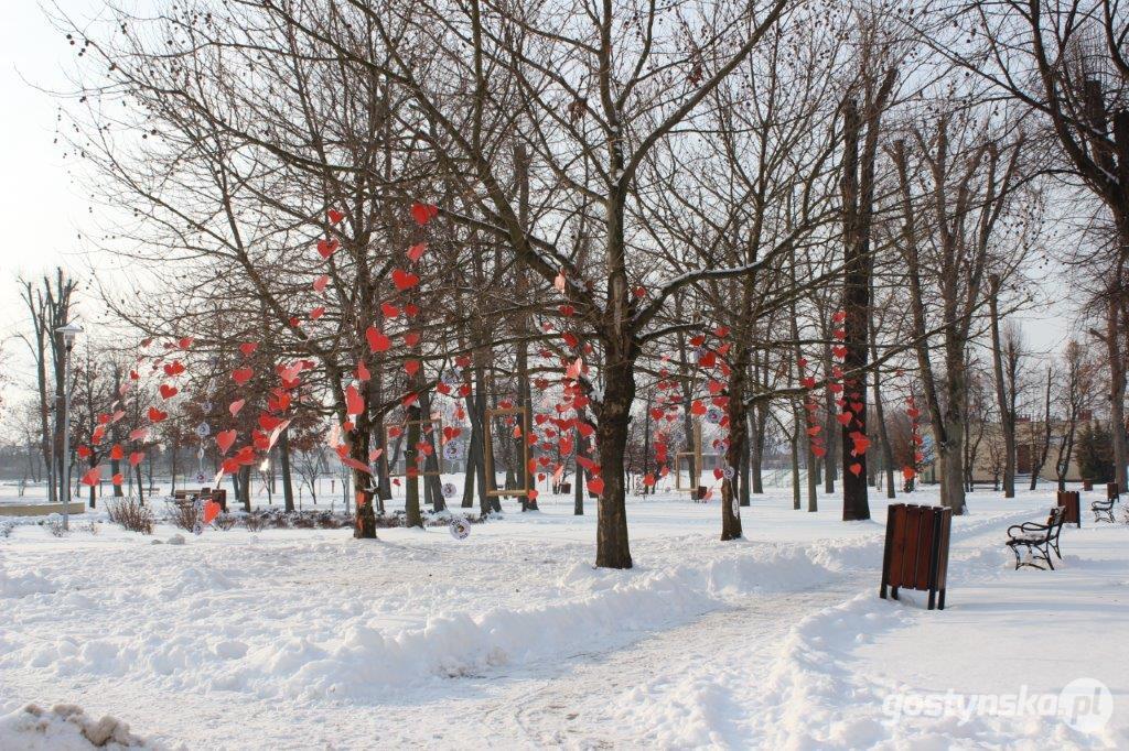 Plenerowa fotościanka w miejskim parku z okazji Walentynek. Można przyjść, zrobić sobie zdjęcie