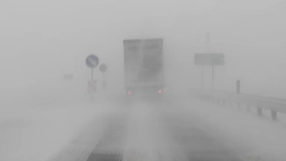 Śnieżyca w powiecie gostyńskim. Kilometrowe korki na drogach - Zdjęcie główne