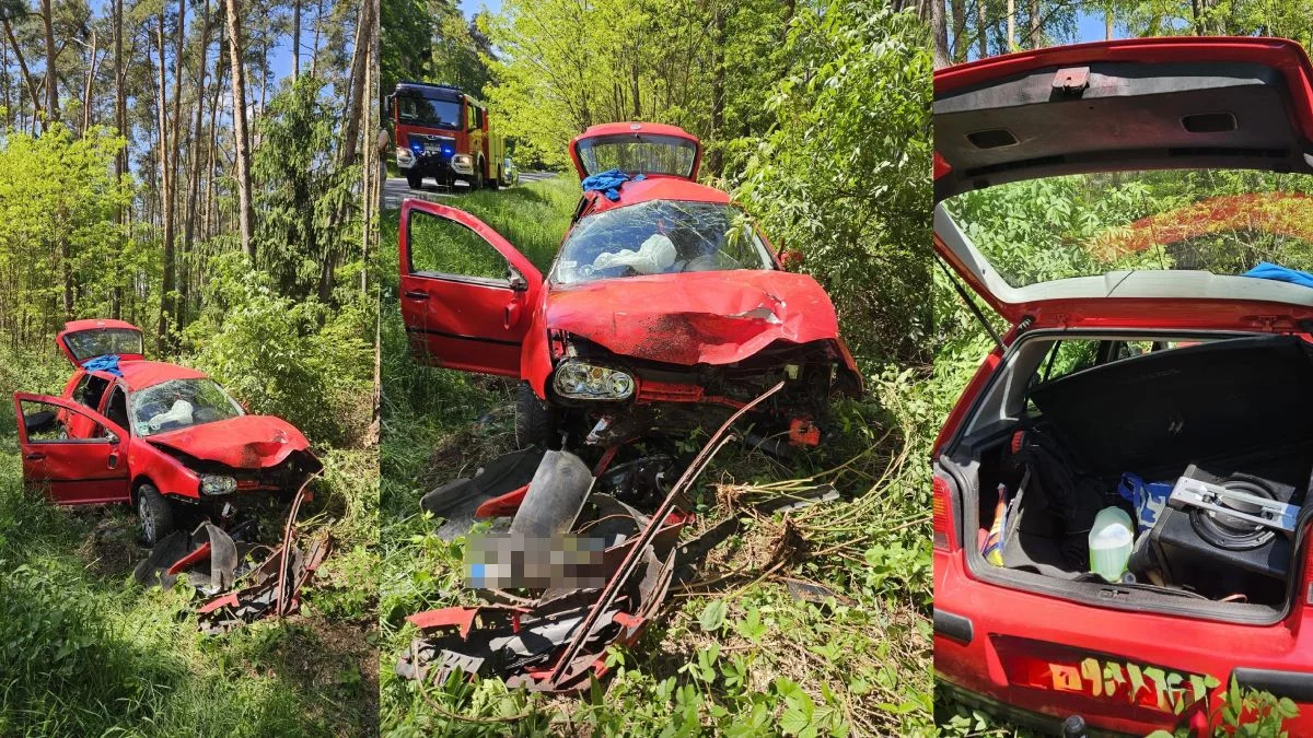 18-latek zjechał volkswagenem do rowu i uderzył w drzewo. Młodego kierowcę przetransportowano do szpitala