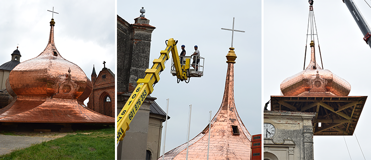 Miedziana, błyszcząca, piękna stoi już na wieży kościoła - Zdjęcie główne