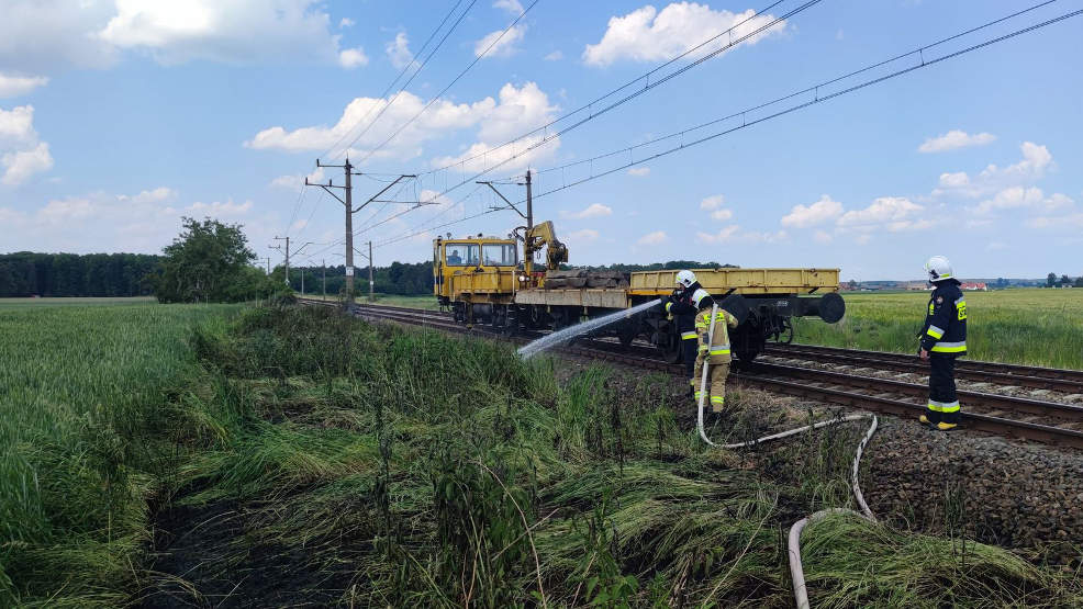 Pożar trawy i plama oleju na drodze [GALERIA]