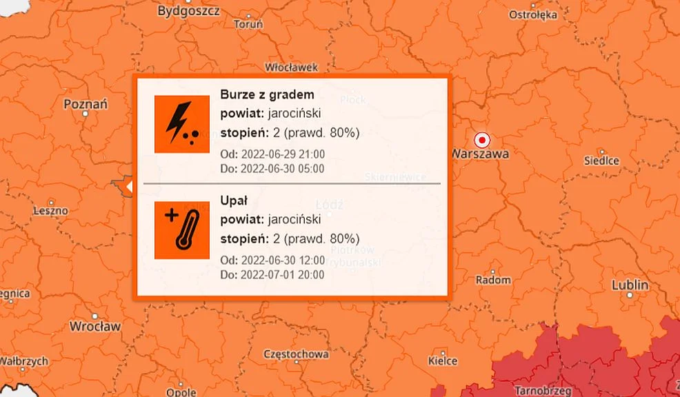 Burze z gradem, bardzo silne opady deszczu, porywisty wiatr w powiecie jarocińskim. IMiGW oraz RCB wydały alerty pogodowe - Zdjęcie główne