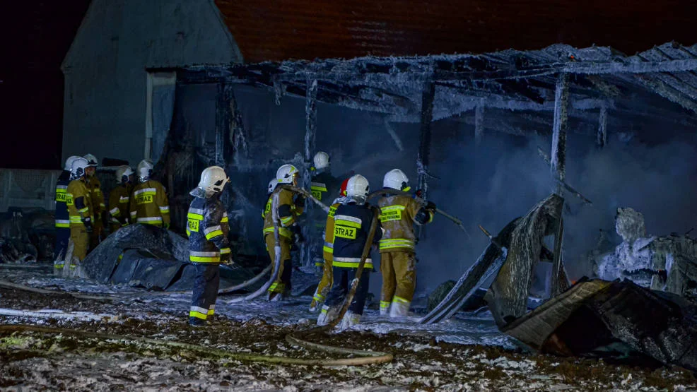 Pożar w Roszkówku. Ogień w ciągu garaży [ZDJĘCIA] - Zdjęcie główne