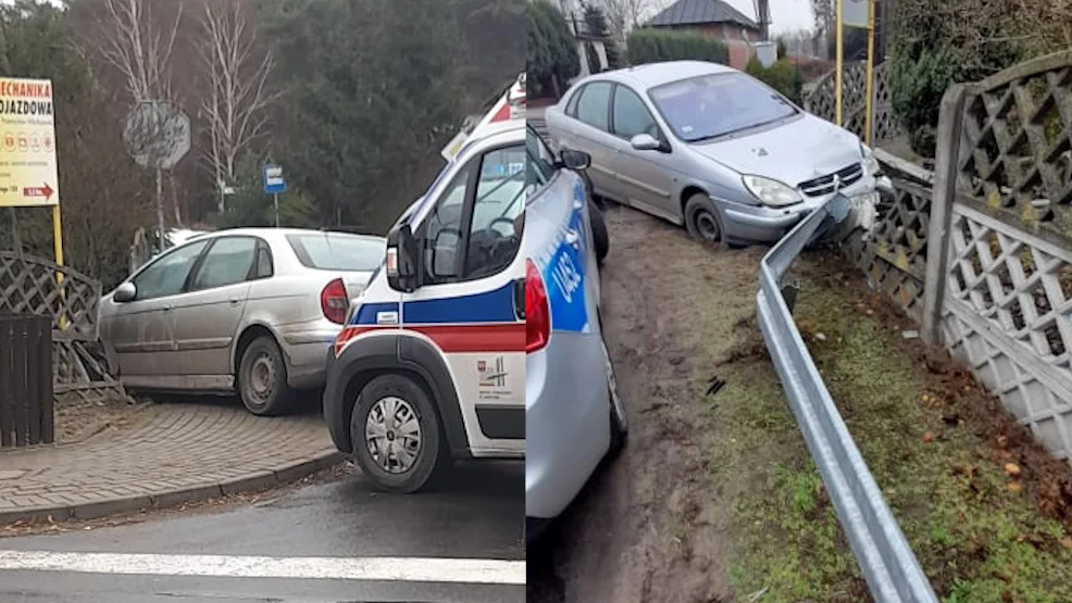  Citroenem uciekał przed policją. Uderzył w  betonowy płot w Wilkowyi  - Zdjęcie główne