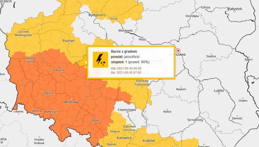  W nocy z wtorku na środę burze z gradem. Ostrzeżenie meteorologiczne dla powiatu jarocińskiego    - Zdjęcie główne