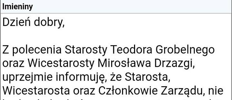 Starosta jarociński apeluje: nie obchodzić imienin... - Zdjęcie główne