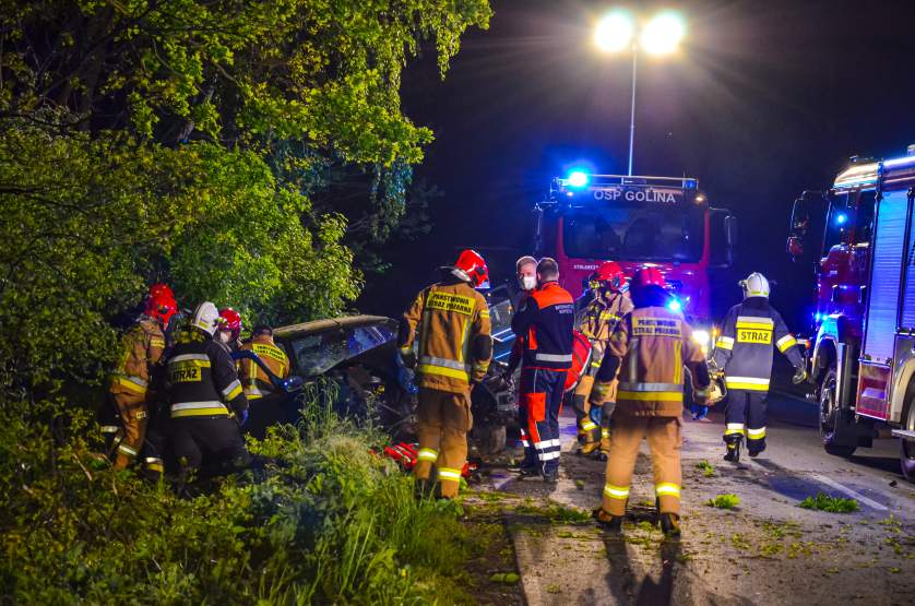 Pijany kierowca uderzył w drzewo na drodze Zakrzew-Golina 