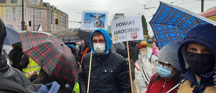  Rolnicy z powiatu jarocińskiego protestują w deszczu w Warszawie [ZDJĘCIA]    - Zdjęcie główne