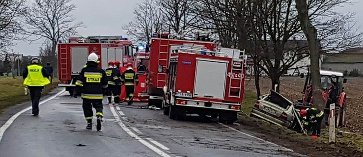 Wypadek na DK 12. Samochód uderzył w drzewo. Dwie osoby poszkodowane - Zdjęcie główne