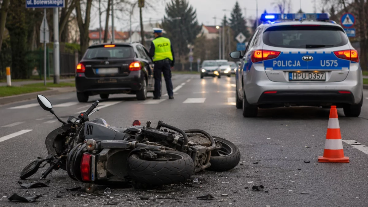 Motocyklista zatrzymał się przed skrzyżowaniem. Chwilę później uderzyło w niego auto