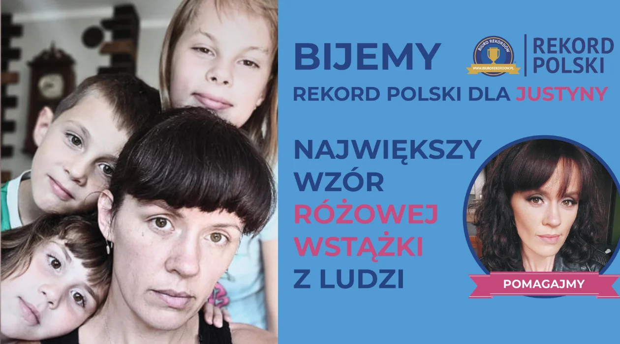 Koźmin Wlkp. Będą bić rekord dla Justyny. Żywa różowa wstążka utworzona z ludzi - Zdjęcie główne