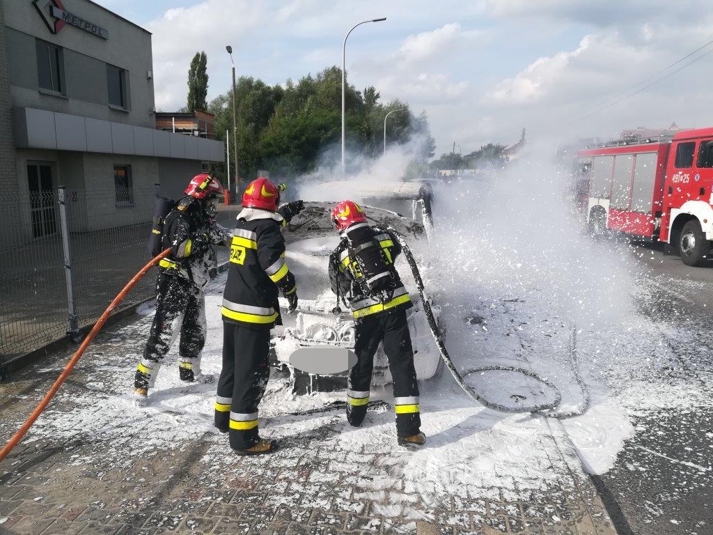 Krotoszyn. Strażacy gasili pożar samochodu [FOTO] - Zdjęcie główne