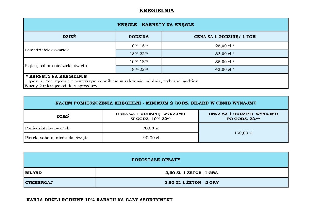 Cennik kręgielni - Zdjęcie główne