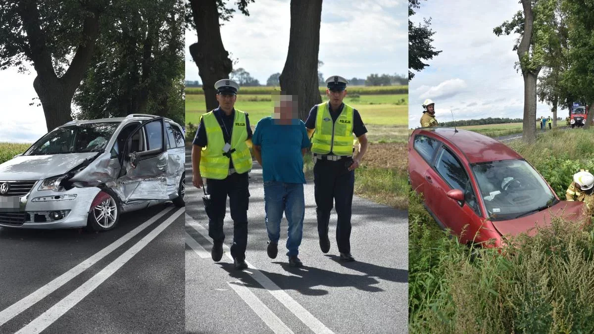 Zderzenie trzech samochodów osobowych. Na miejscu wypadku na jaw wyszły zaskakujące fakty, sprawca błyskawicznie znalazł się w kajdankach