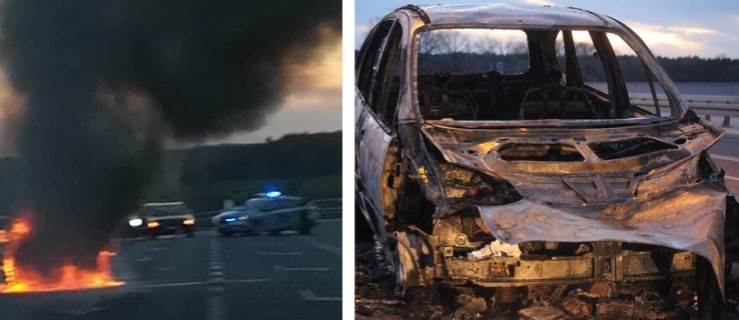 Kupił auto. Spłonęło na wiadukcie w pobliżu Bojanowa [FOTO, WIDEO] - Zdjęcie główne