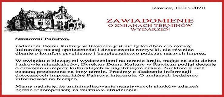 Odwołane imprezy w Rawiczu - KONIUGACJI nie będzie!  - Zdjęcie główne