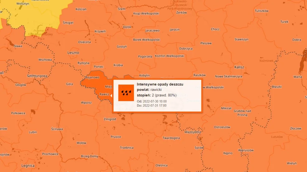 [OSTRZEŻENIE] Powiat rawicki. W trakcie weekendu intensywne opady deszczu - Zdjęcie główne