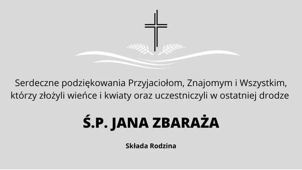 Podziękowanie od rodziny Ś.P. Jana Zbaraża - Zdjęcie główne