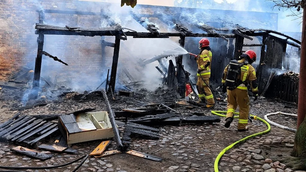 Pożar w Rawiczu. Spłonęła drewniana szopa [ZDJĘCIA] - Zdjęcie główne