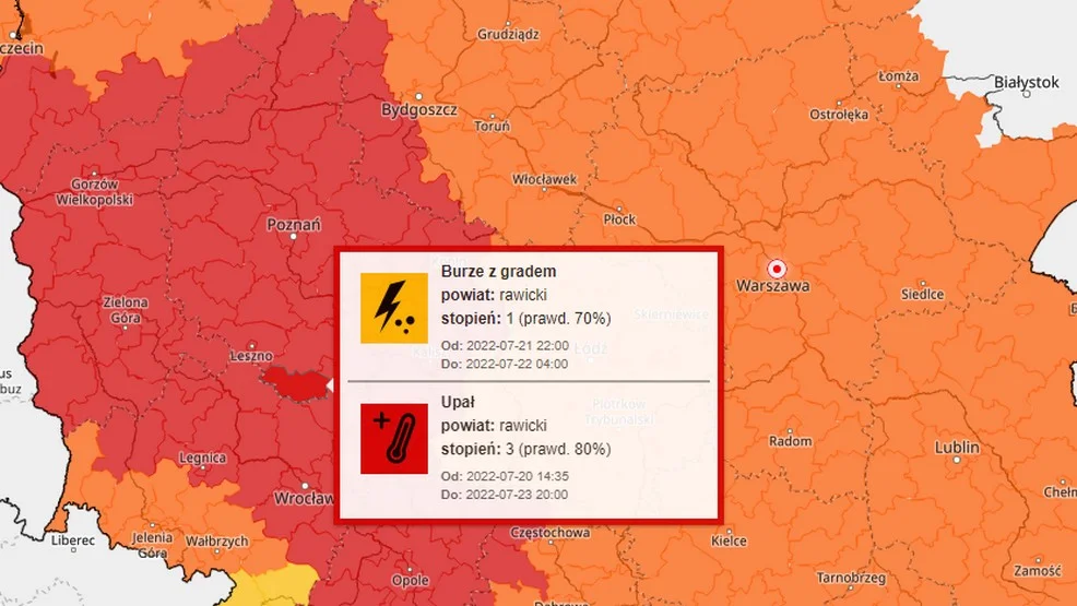 Ostrzeżenie dla powiatu rawickiego. W nocy możliwe burze z gradem i porywy wiatru - Zdjęcie główne