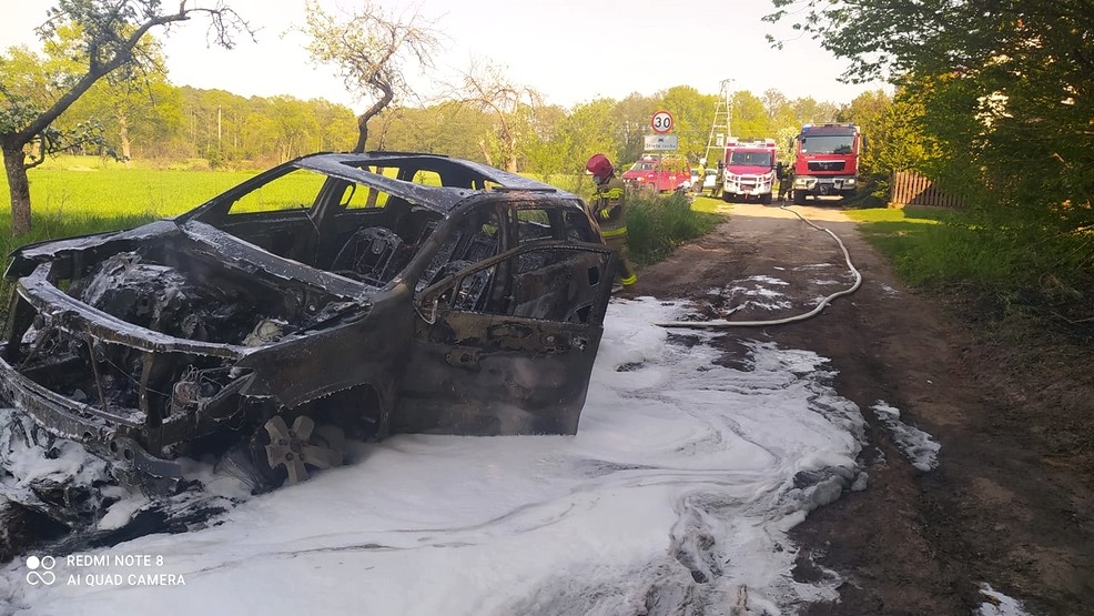 Spłonęło auto przy leśniczówce Dębno - Zdjęcie główne