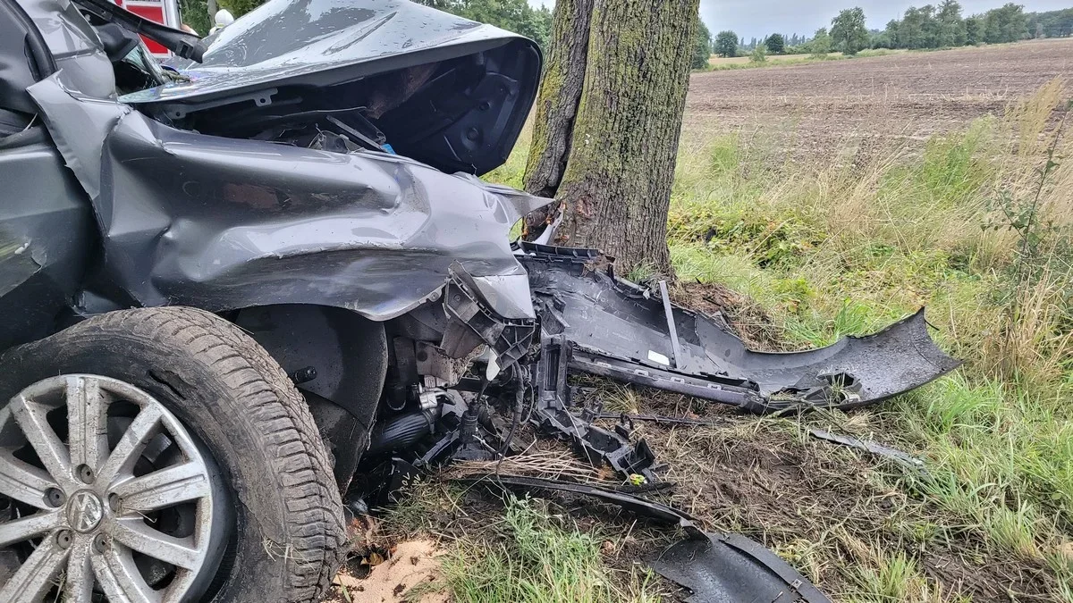 Tarchalin. Pijany żołnierz uderzył autem w dwa drzewa. Trwa postępowanie Żandarmerii Wojskowej i policji - Zdjęcie główne