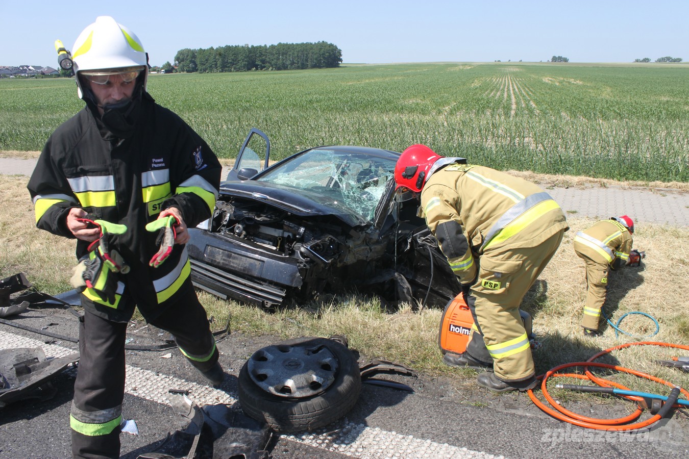 Wypadek na drodze krajowej w Brzeziu