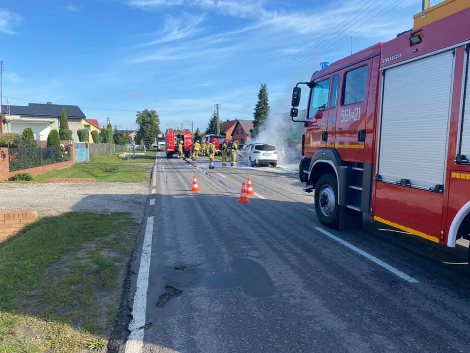 Pożar samochodu w miejscowości Kwileń w gminie Chocz