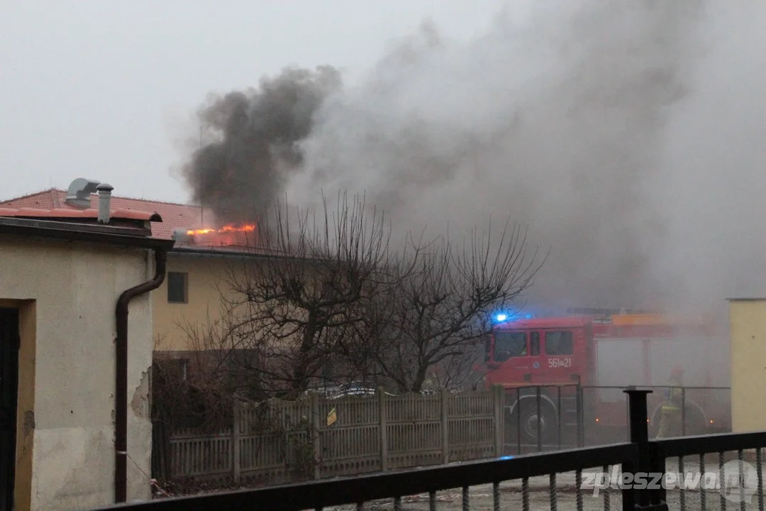 Płonie budynek w Pleszewie. Dym widać z daleka  [ZDJĘCIA] - Zdjęcie główne
