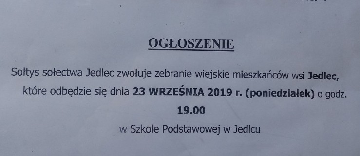 Kolejne zebranie wiejskie w Jedlcu. Już w poniedziałek! - Zdjęcie główne