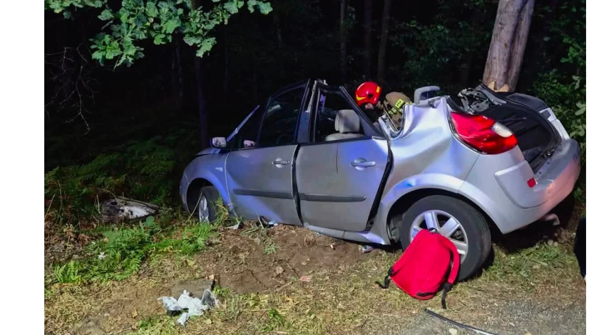 Z regionu. Wypadek o świcie. Renault rozbiło się o drzewo. Cztery osoby, w tym 6-letnie dziecko, przetransportowano do szpitala