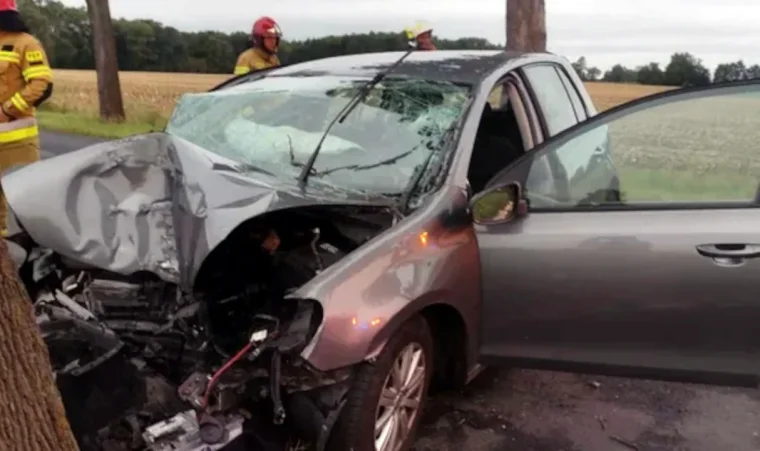 Pijany żołnierz uderzył autem w dwa drzewa. Wypadek w powiecie rawickim - Zdjęcie główne